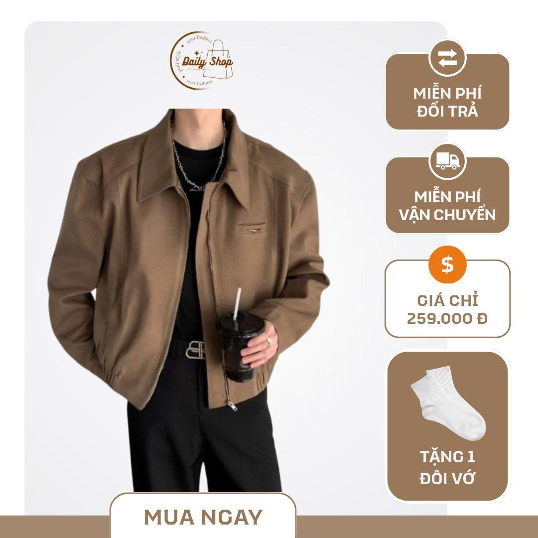Áo Khoác Bomber Nam Màu Nâu Basic Blouson – Daily Shop