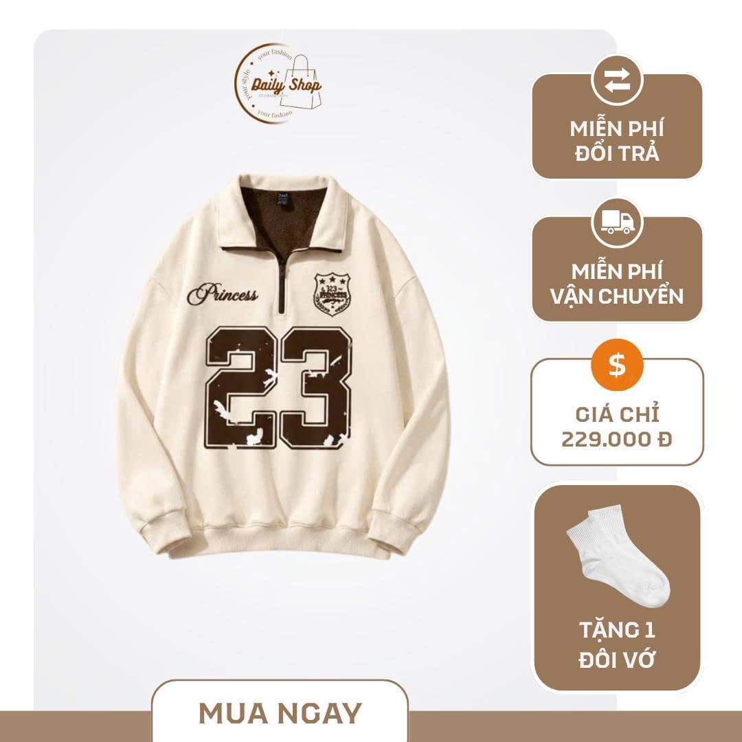 Áo Nỉ Unisex Cổ Khóa Kéo Form Rộng - Ảnh 2