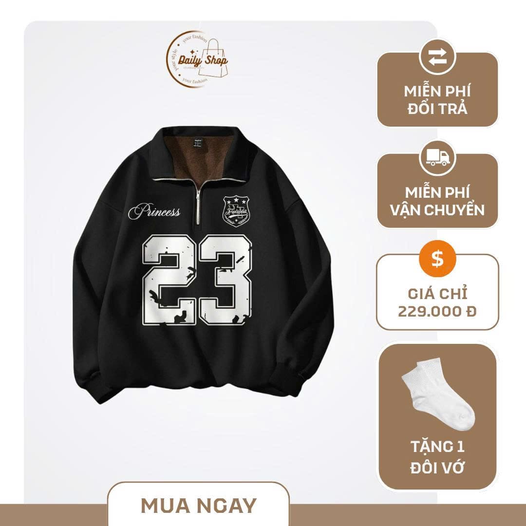Áo Nỉ Unisex Cổ Khóa Kéo Form Rộng - Ảnh 4