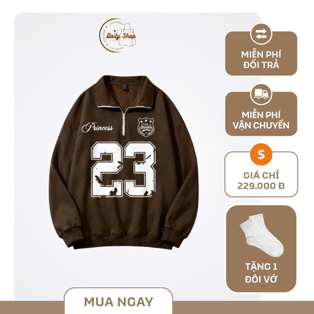 Áo Nỉ Unisex Cổ Khóa Kéo Form Rộng