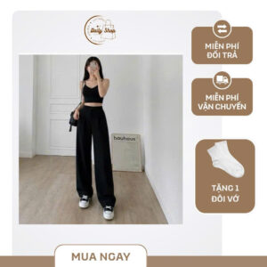 phối đồ với quần ống suông đen nữ